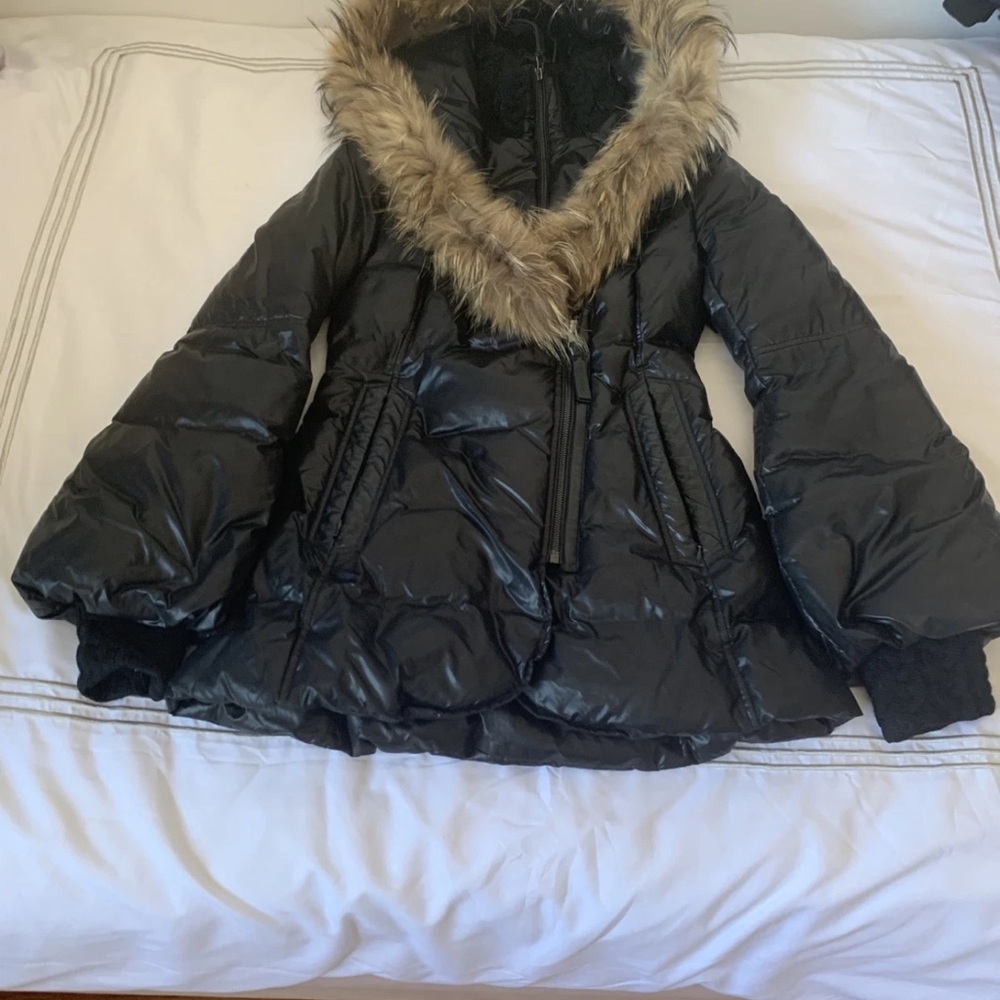 Mackage Black Puffer Coat with Faux-Fur Trim